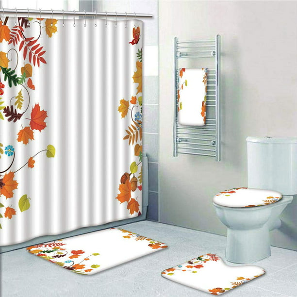 Maple leaves flying in autumn Shower Curtain Toilet Cover Rug Mat Contour Rug